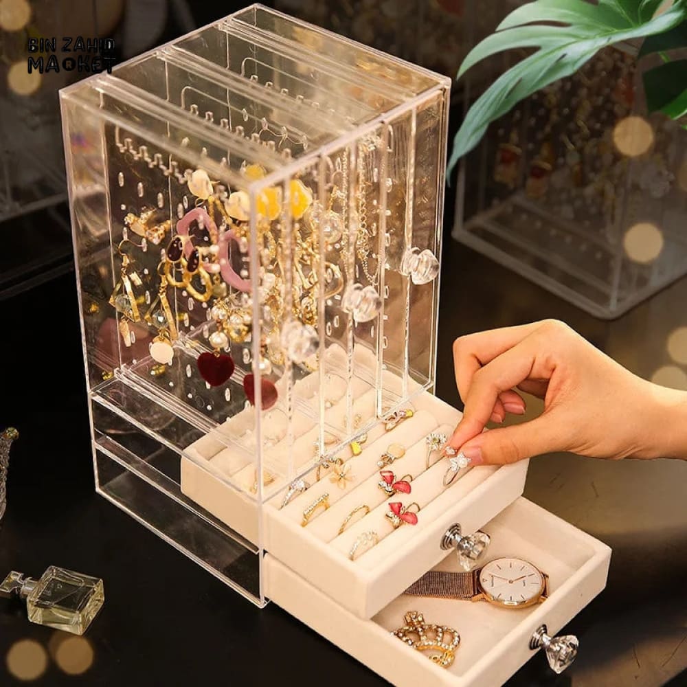 TRANSPARENT JEWELRY ORGANIZER BOX WITH DRAWER - Image 3