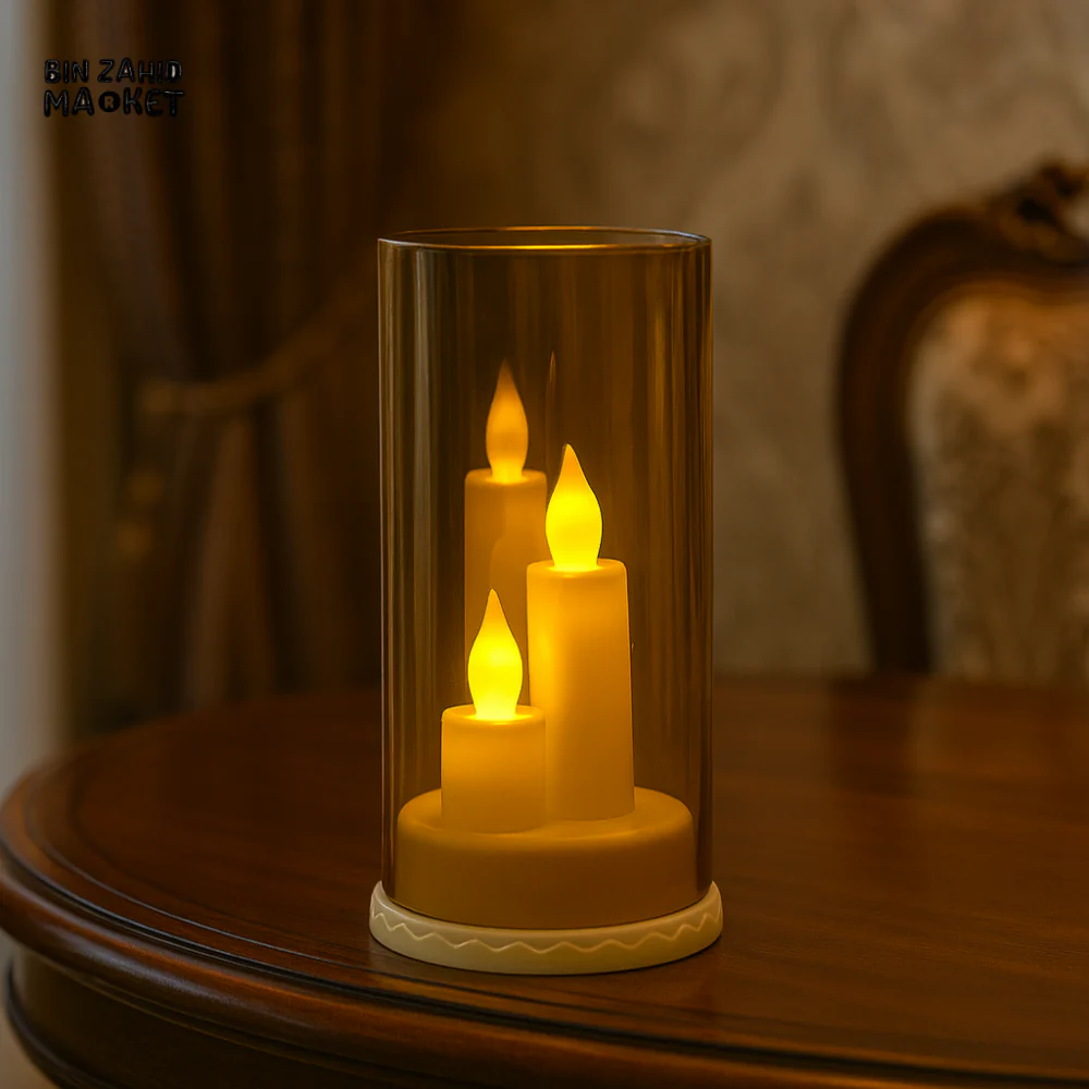 TRANSPARENT LED PLASTIC CANDLES – SET OF 3 FLICKERING SHORT CONES