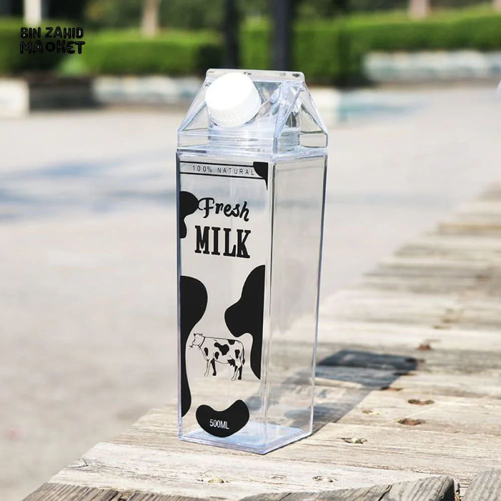 TRANSPARENT MILK BOX WATER BOTTLE – PORTABLE SQUARE CUP LEAK-PROOF - 1000 ML - Image 4