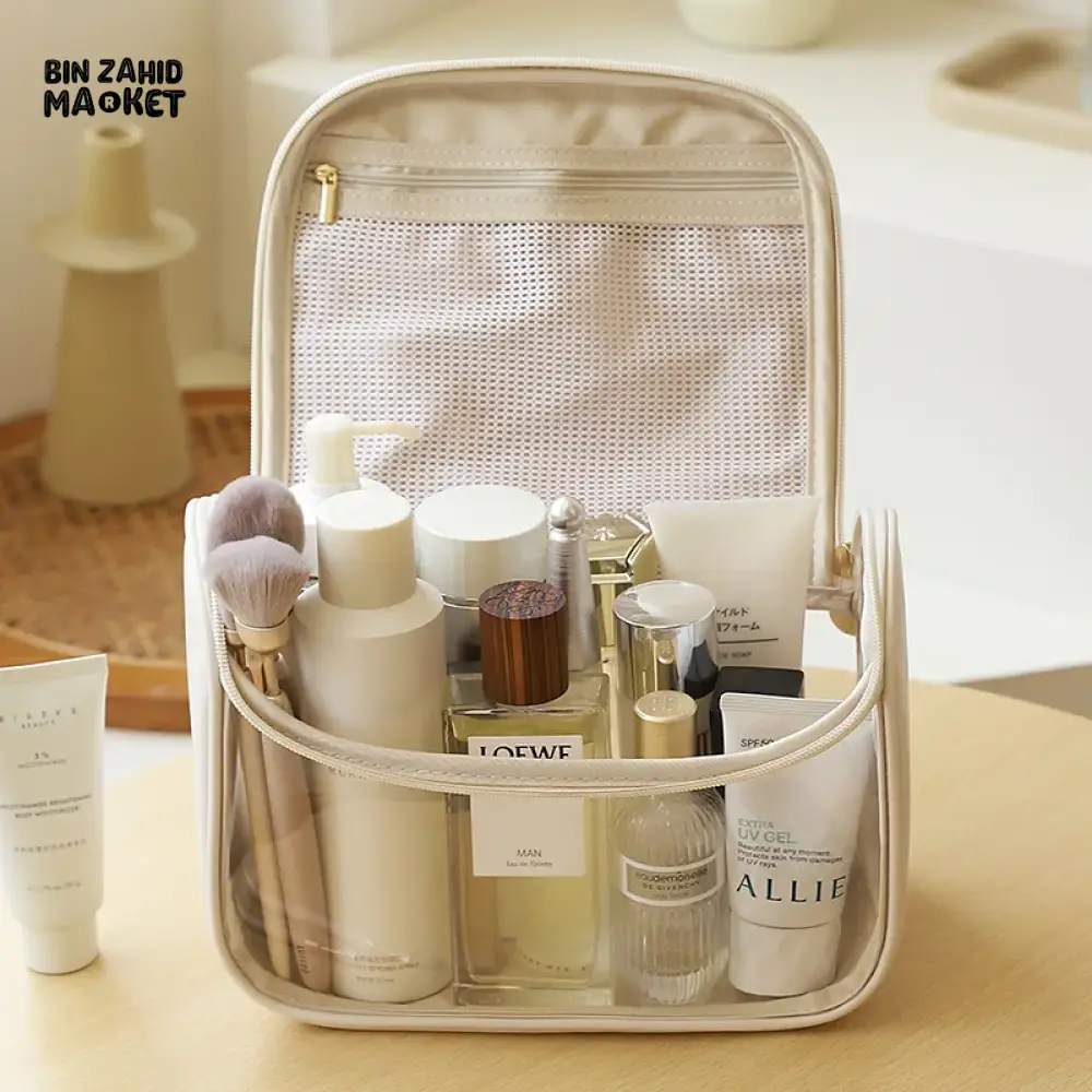 TRANSPARENT PORTABLE MAKEUP BAG – LARGE CAPACITY PU TRAVEL BAG - Image 8