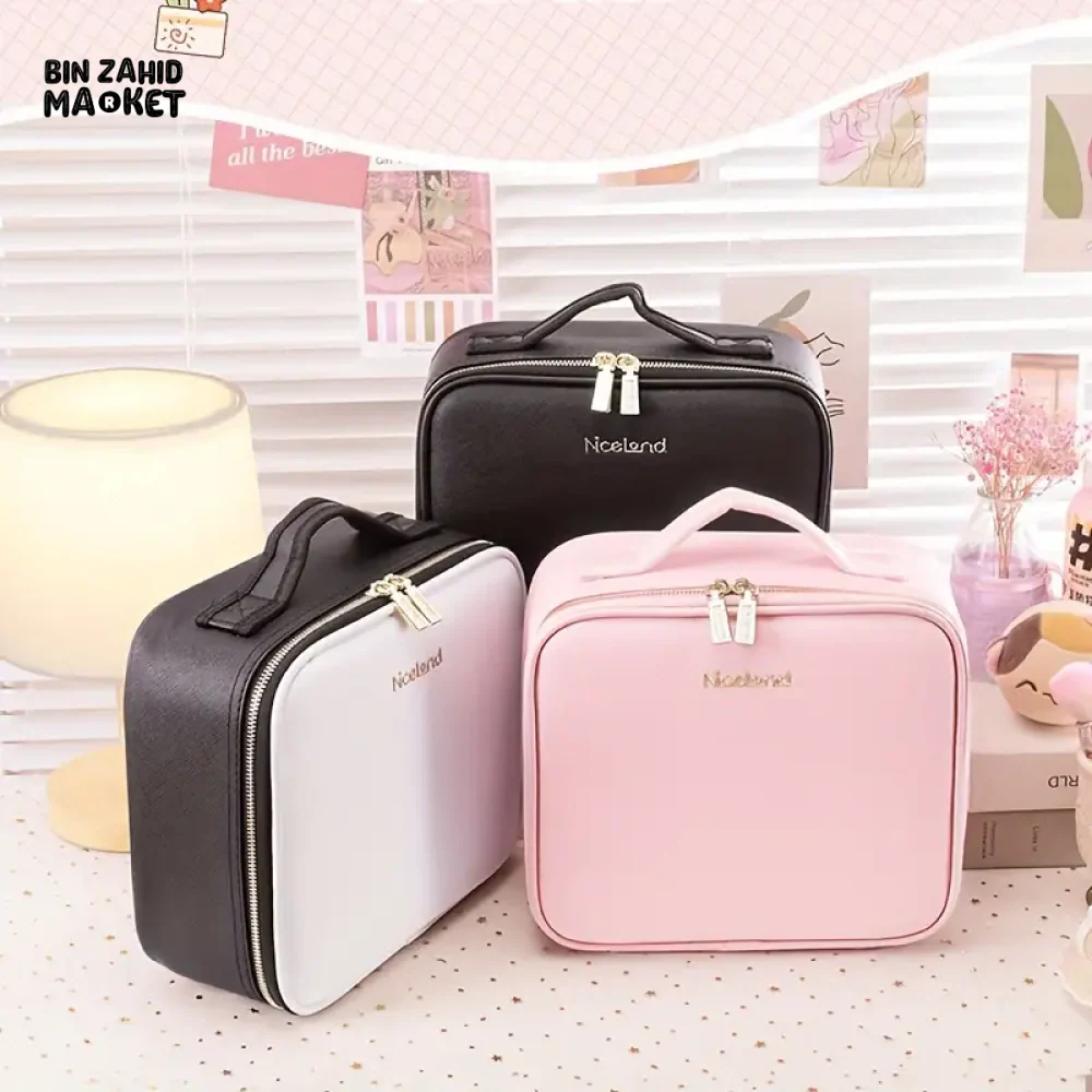 TRAVEL MAKEUP BAG WITH BUILT-IN MIRROR & LED LIGHT – WATERPROOF RECHARGEABLE 3-COLOR OPTIONS - Image 5