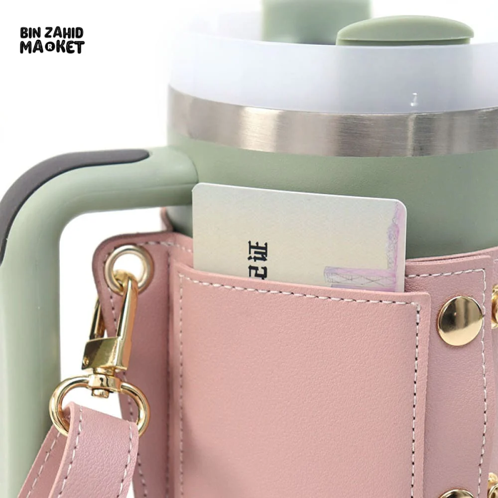 PREMIUM LEATHER SHOULDER BAG FOR STANLEY MUGS | LUXURY PORTABLE WATER BOTTLE CARRIER WITH ADJUSTABLE STRAP FOR TRAVEL & EVERYDAY USE - Image 4