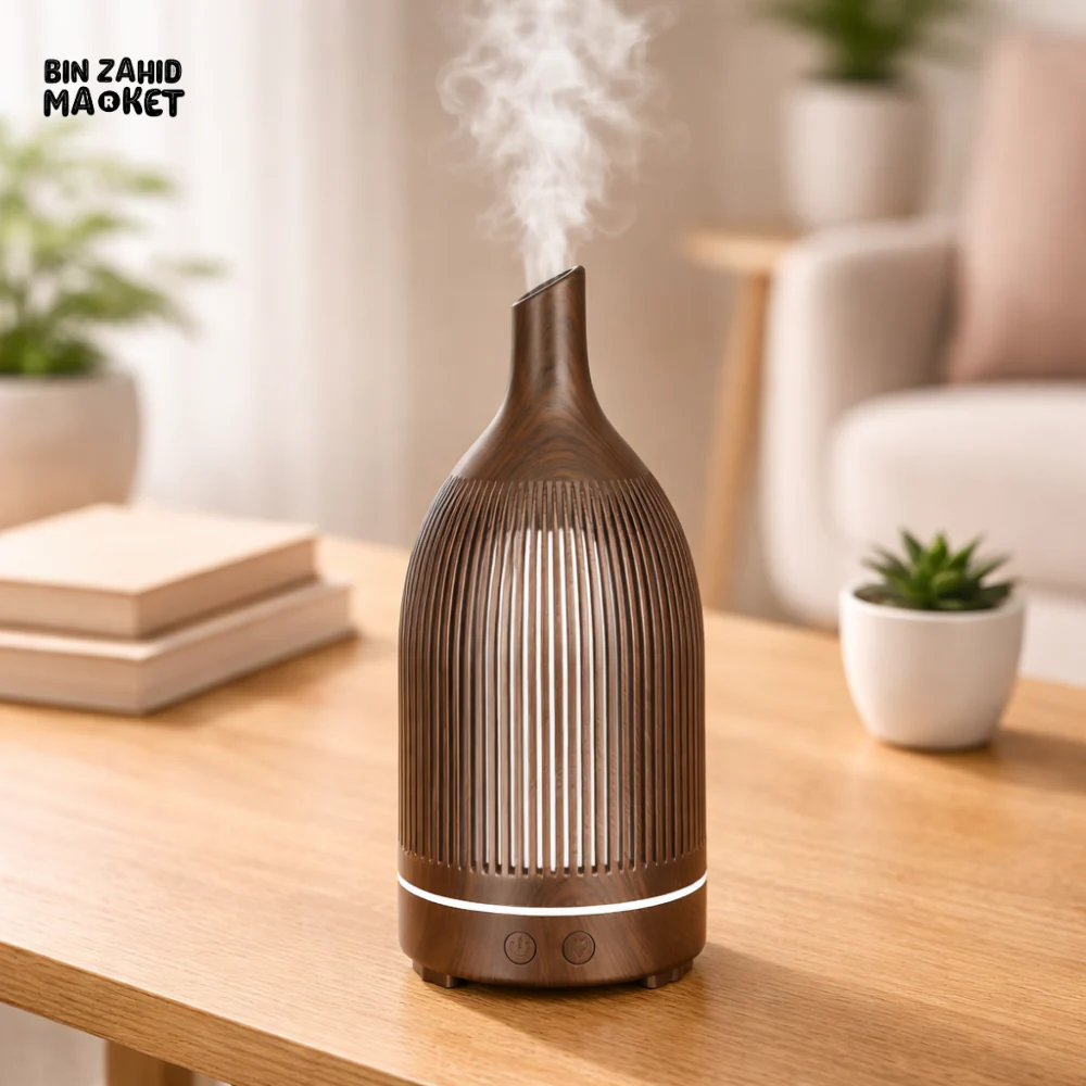 ULTRASONIC WOOD GRAIN AROMA DIFFUSER – COOL MIST ESSENTIAL OIL HUMIDIFIER FOR RELAXING HOME ATMOSPHERE - Image 2
