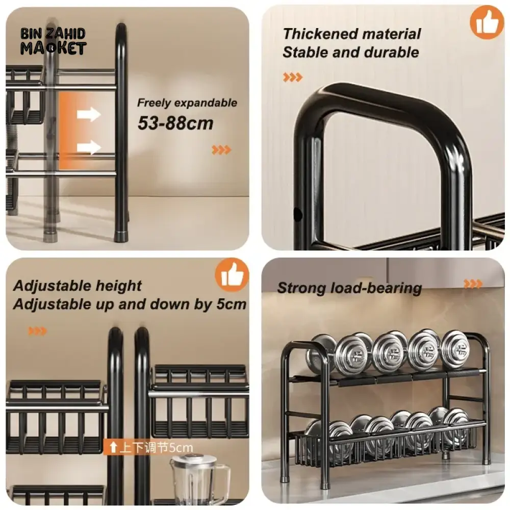 UNDER SINK ADJUSTABLE POT RACK – MULTIFUNCTIONAL STORAGE FOR DISHES PANS SNACKS AND COOKWARE - Image 5
