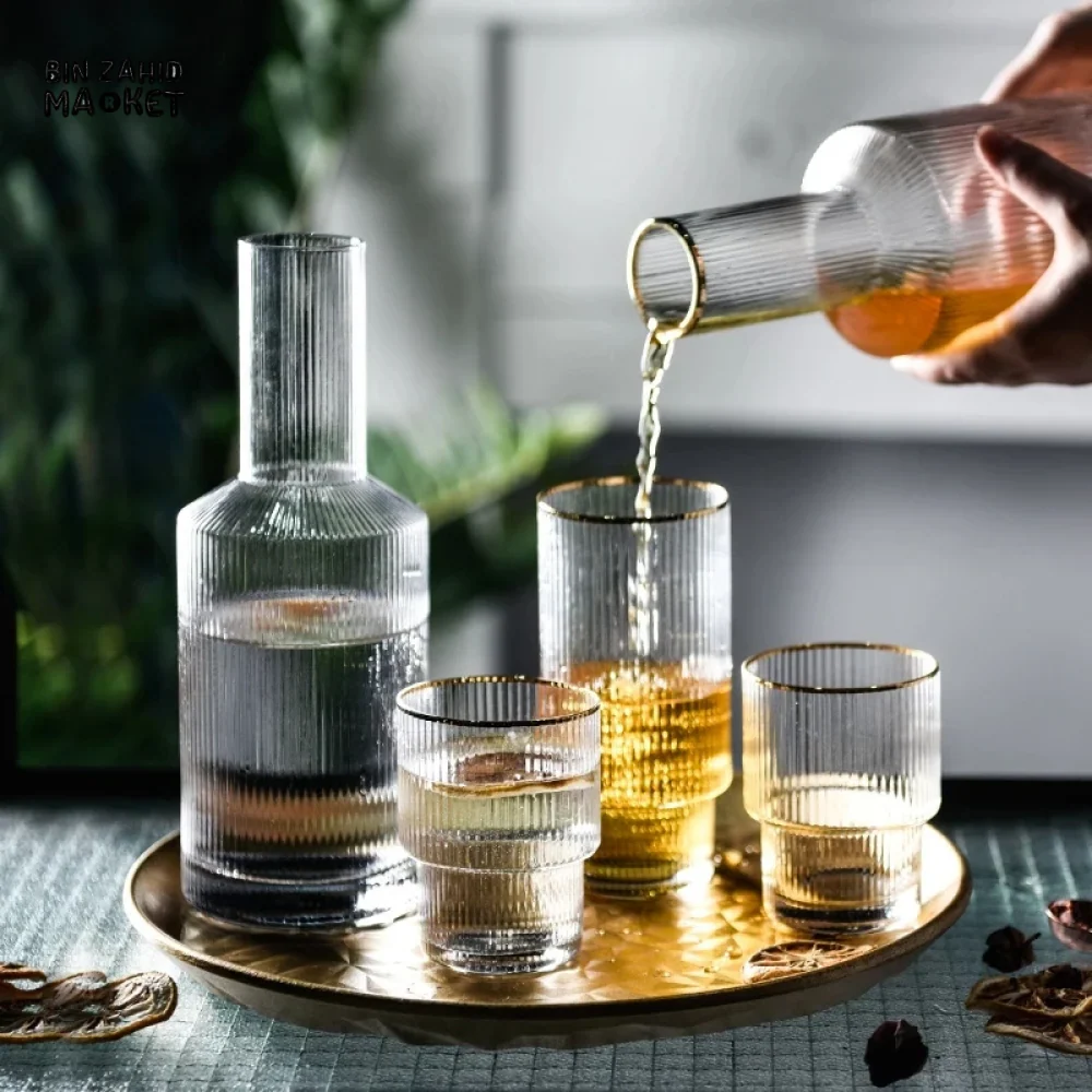 VINTAGE OPTIC GLASS DECANTER SET ELEGANT 5-PIECE BEVERAGE SERVING SET - Image 2