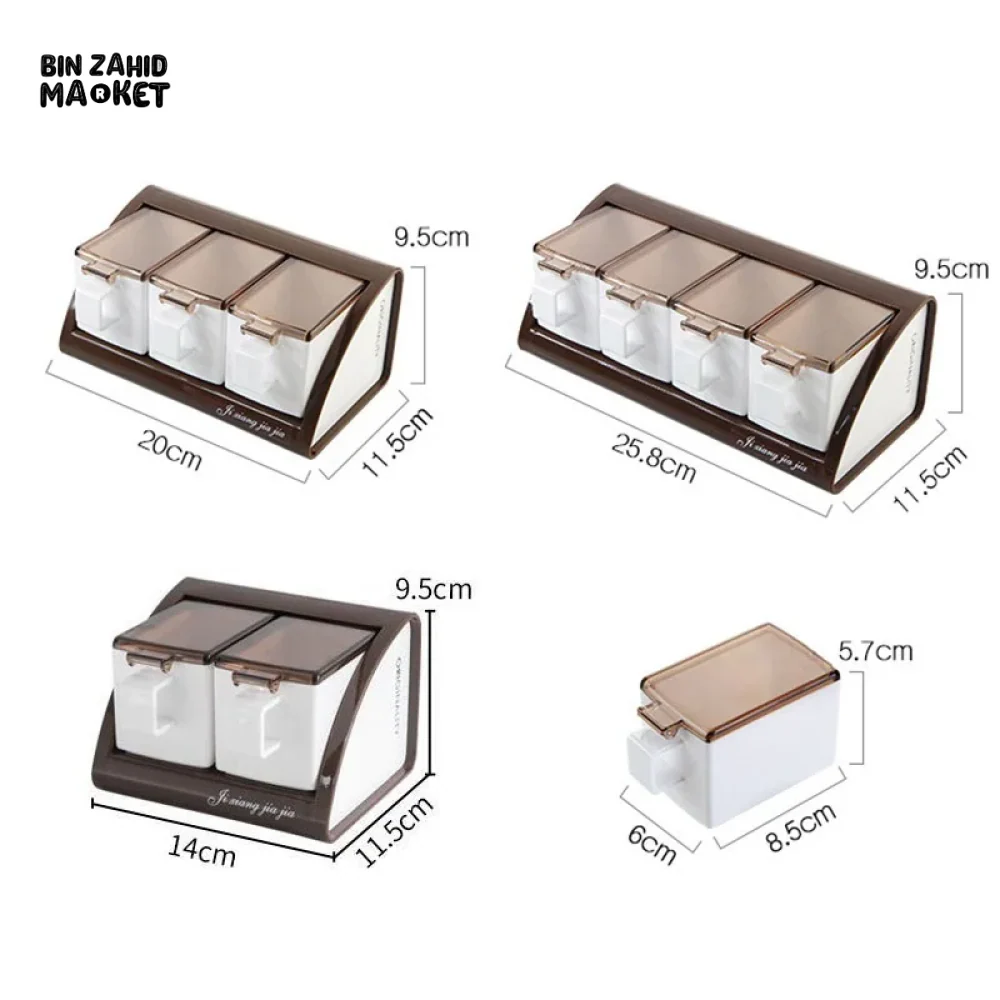 WALL-MOUNTED 4-COMPARTMENT SEASONING POT SET KITCHEN SALT & SPICE STORAGE BOXES - Image 7