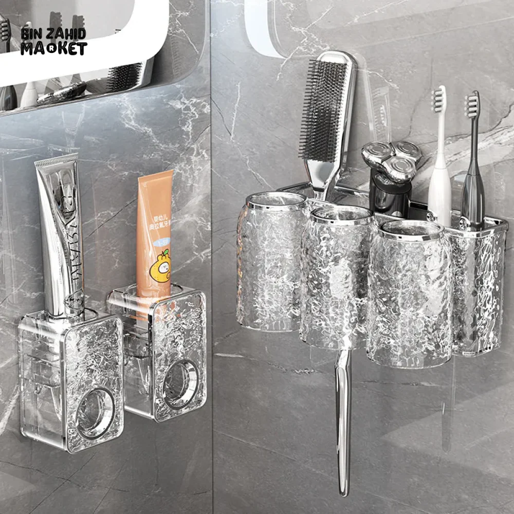 WALL MOUNTED AUTOMATIC TOOTHPASTE DISPENSER & TOOTHBRUSH HOLDER – BATHROOM ORGANIZER WITH STORAGE RACK - Image 4