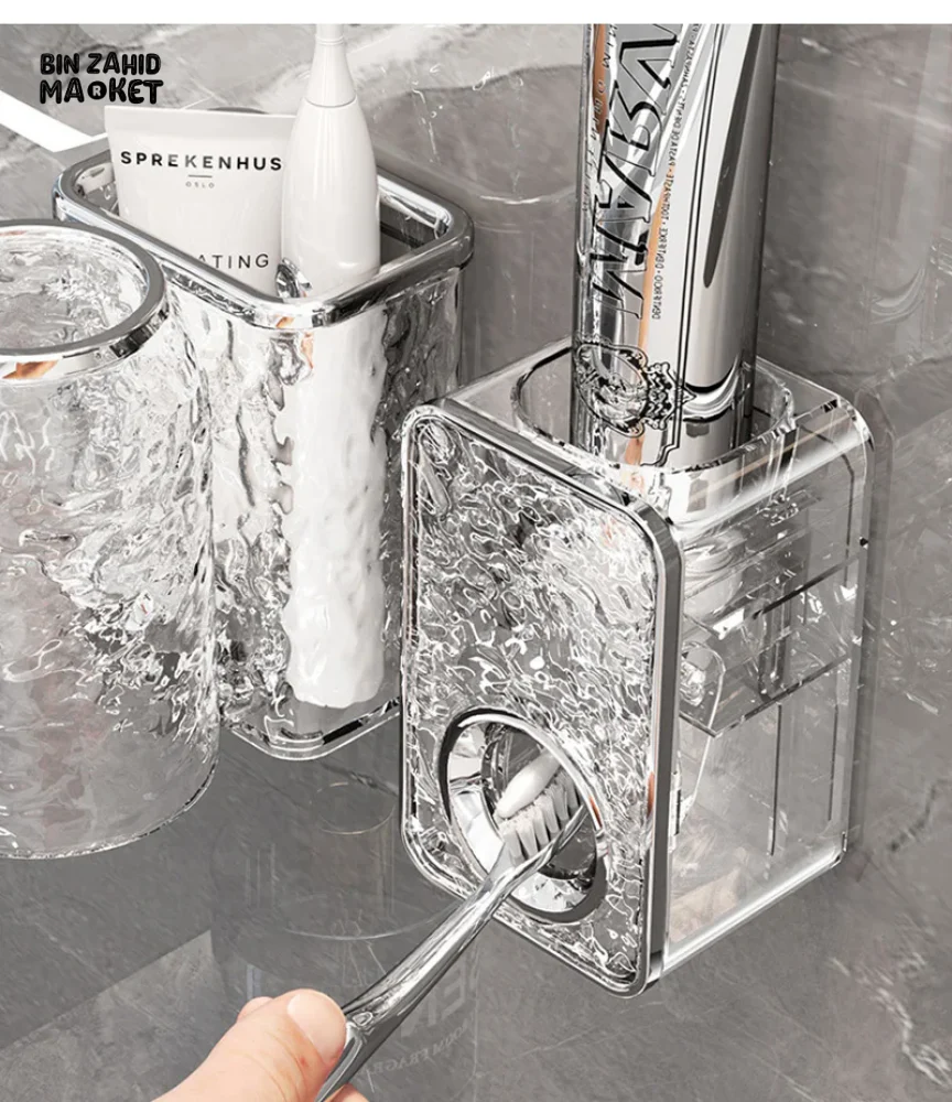 WALL MOUNTED AUTOMATIC TOOTHPASTE DISPENSER & TOOTHBRUSH HOLDER – BATHROOM ORGANIZER WITH STORAGE RACK - Image 6