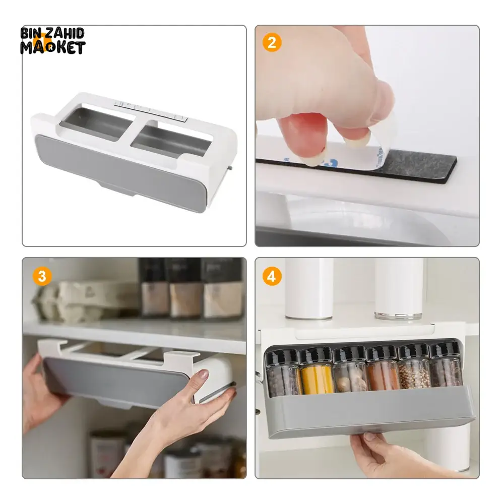 WALL-MOUNTED SEASONING BOX – NO-DRILL ADJUSTABLE SPICE RACK WITH FREE 6 JARS MULTIFUNCTIONAL CONDIMENT CONTAINER SET FOR SALT & SPICES STORAGE - Image 11