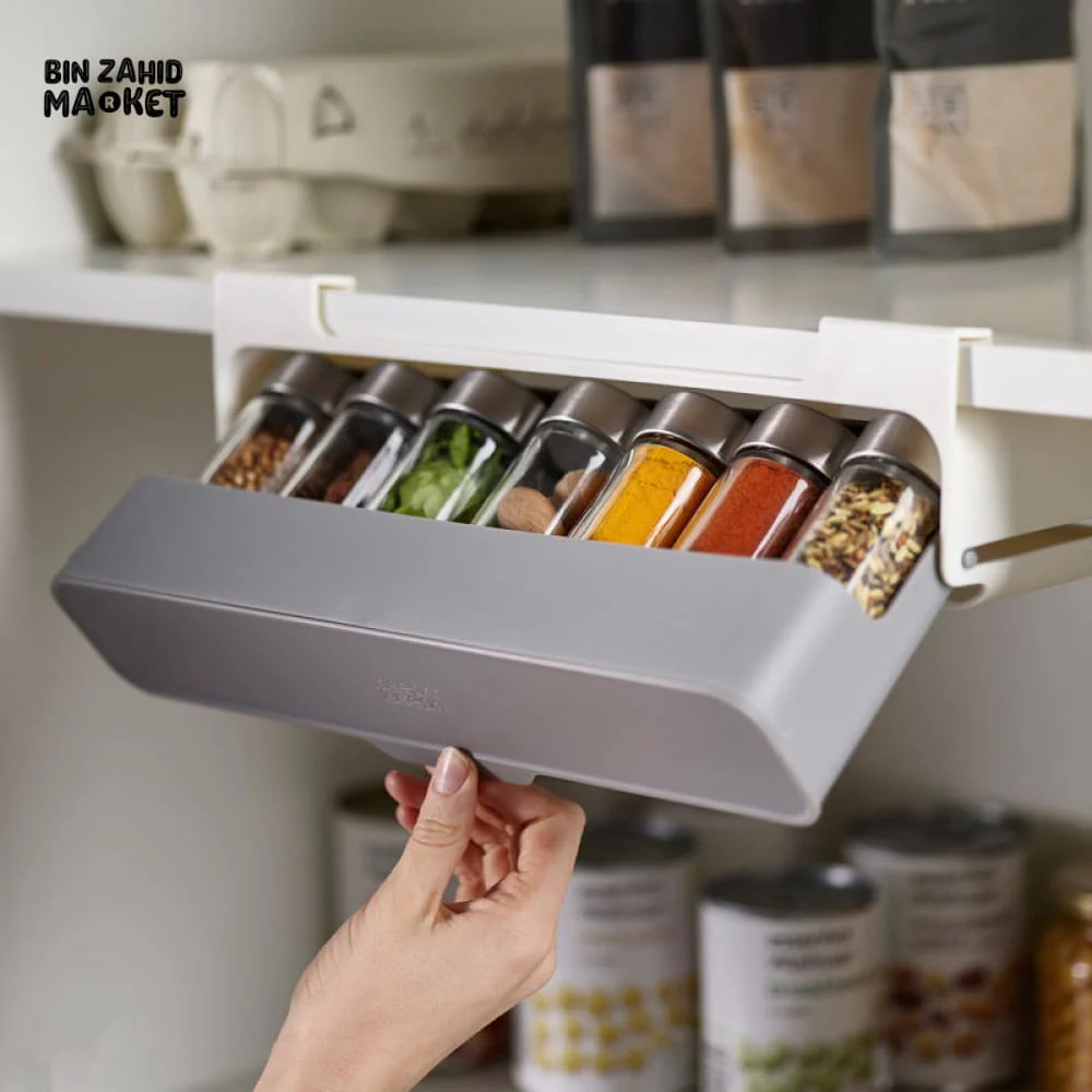 WALL-MOUNTED SEASONING BOX – NO-DRILL ADJUSTABLE SPICE RACK WITH FREE 6 JARS MULTIFUNCTIONAL CONDIMENT CONTAINER SET FOR SALT & SPICES STORAGE - Image 3