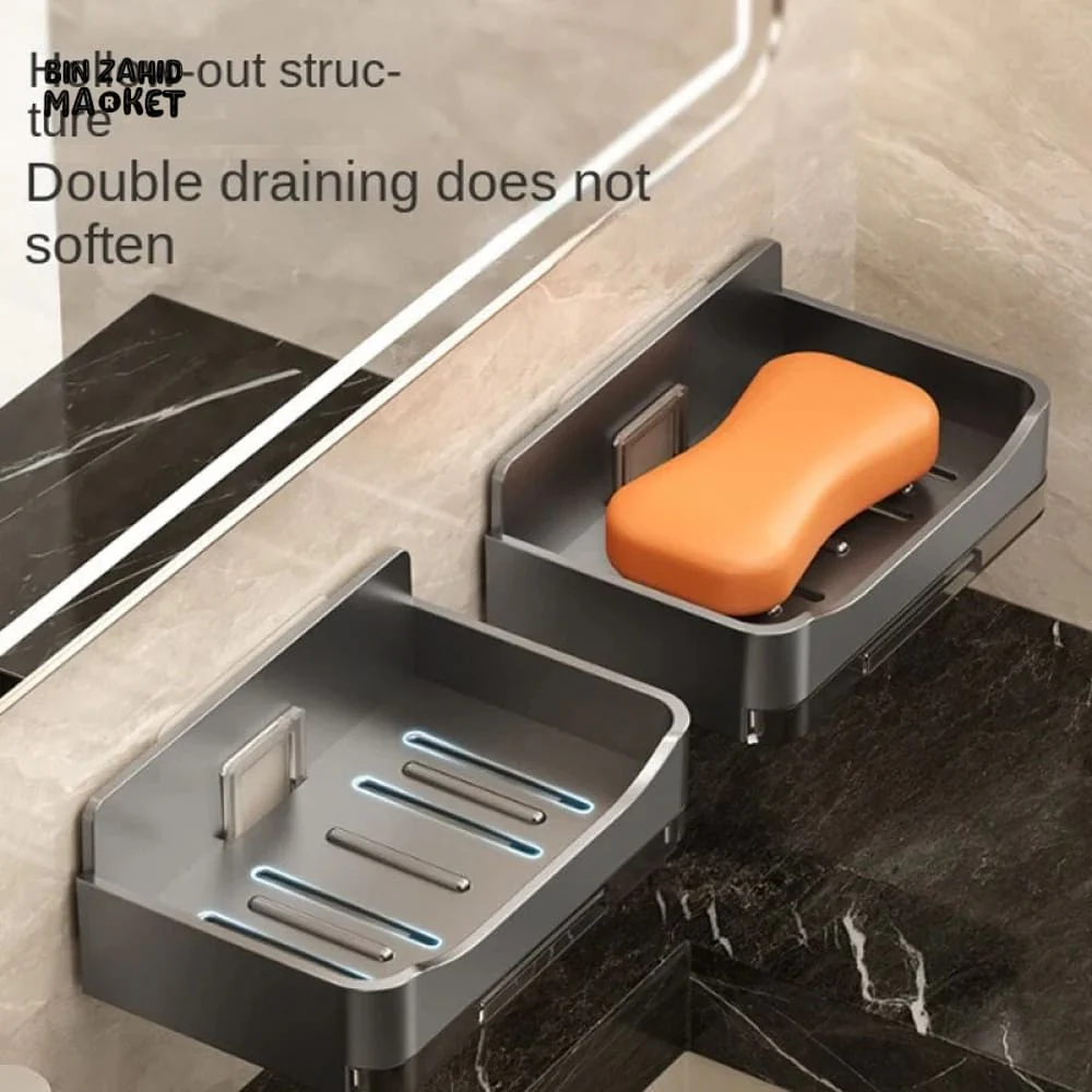WALL-MOUNTED SOAP DISH – NO-DRILL BATHROOM SOAP HOLDER STORAGE RACK - Image 3