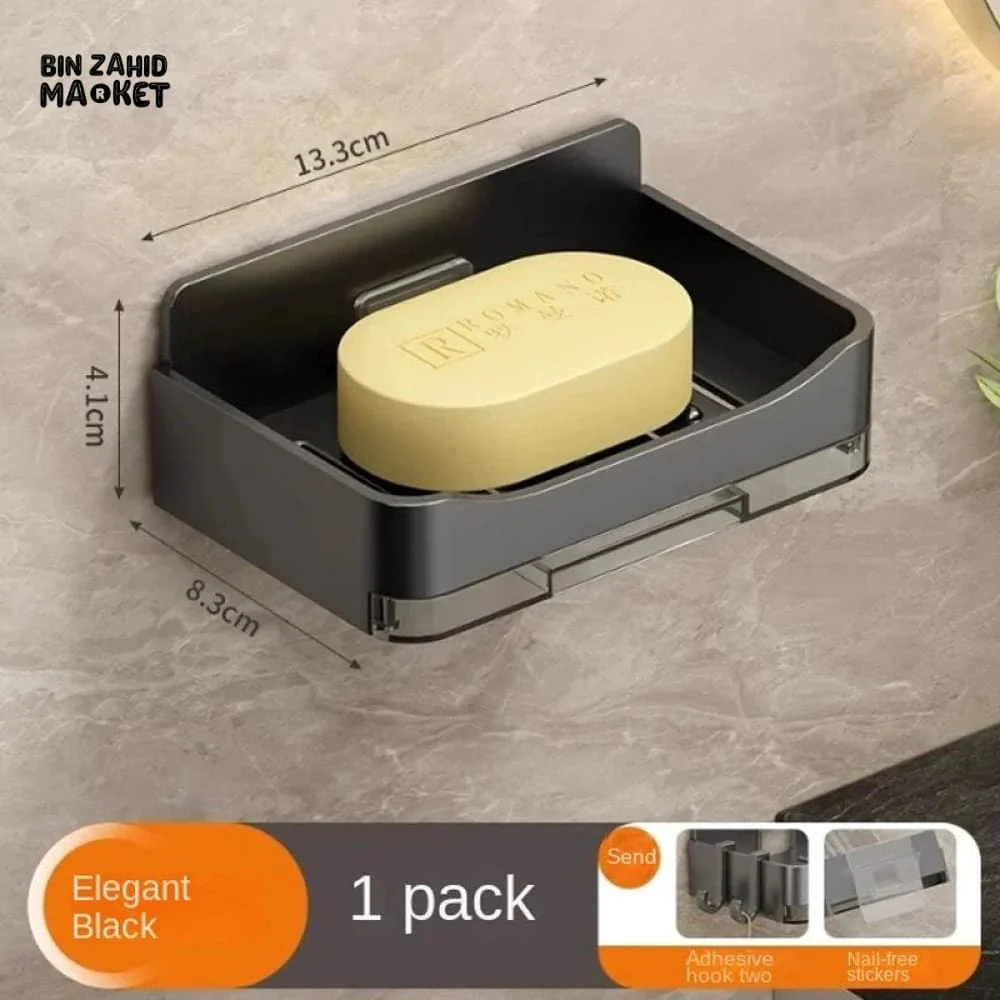 WALL-MOUNTED SOAP DISH – NO-DRILL BATHROOM SOAP HOLDER STORAGE RACK - Image 4