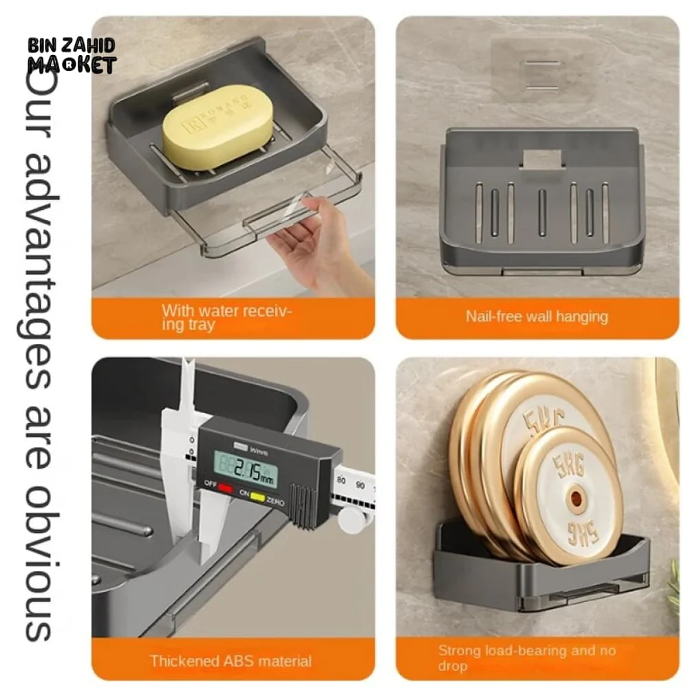 WALL-MOUNTED SOAP DISH – NO-DRILL BATHROOM SOAP HOLDER STORAGE RACK - Image 5