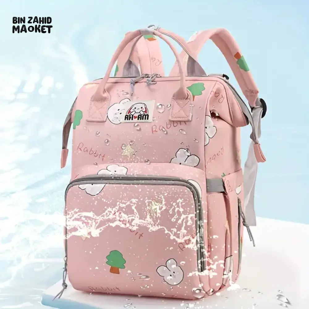 WATERPROOF BABY DIAPER BAG – RABBIT DESIGN SUNSHINE - PURPLE - Image 5