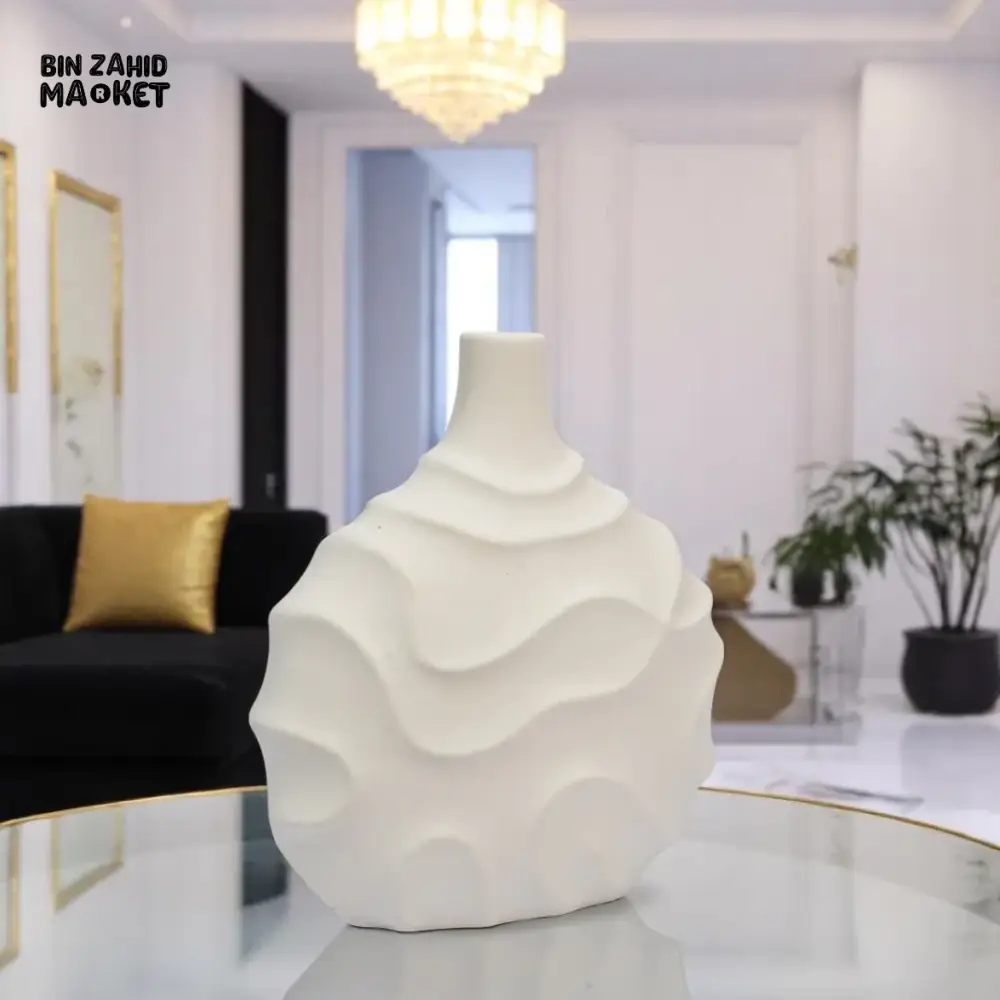 WAVE TEXTURE CERAMIC VASE SET – LUXURY WHITE DECOR - Image 2