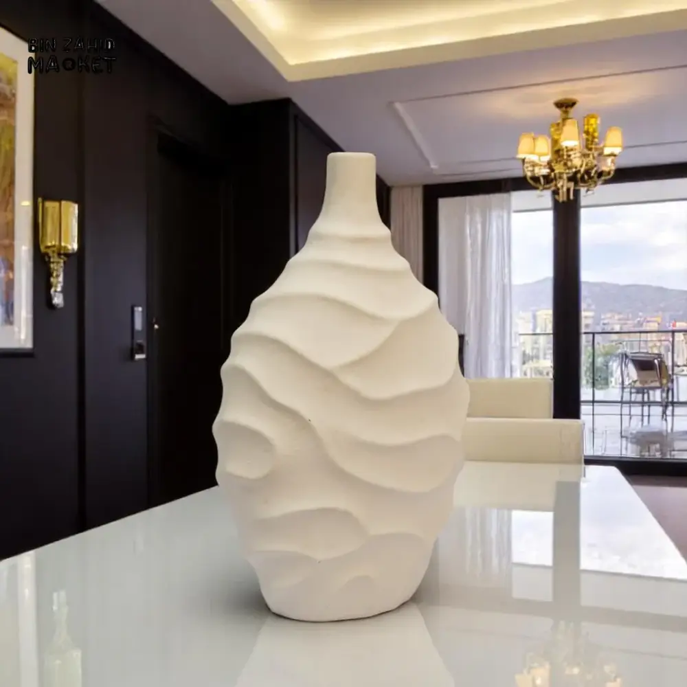 WAVE TEXTURE CERAMIC VASE SET – LUXURY WHITE DECOR - Image 3