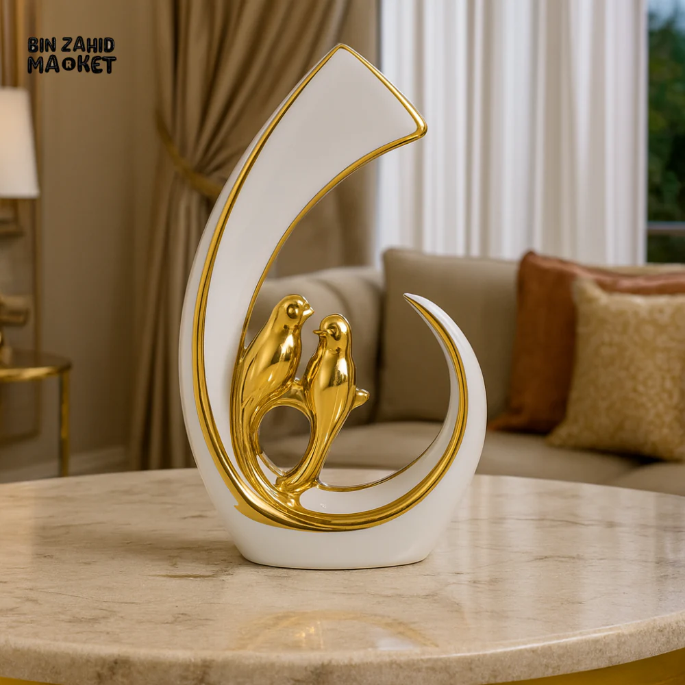 WHITE AND GOLD DECORATIVE LOVEBIRD SCULPTURE FOR VILLA INTERIOR - YT525A