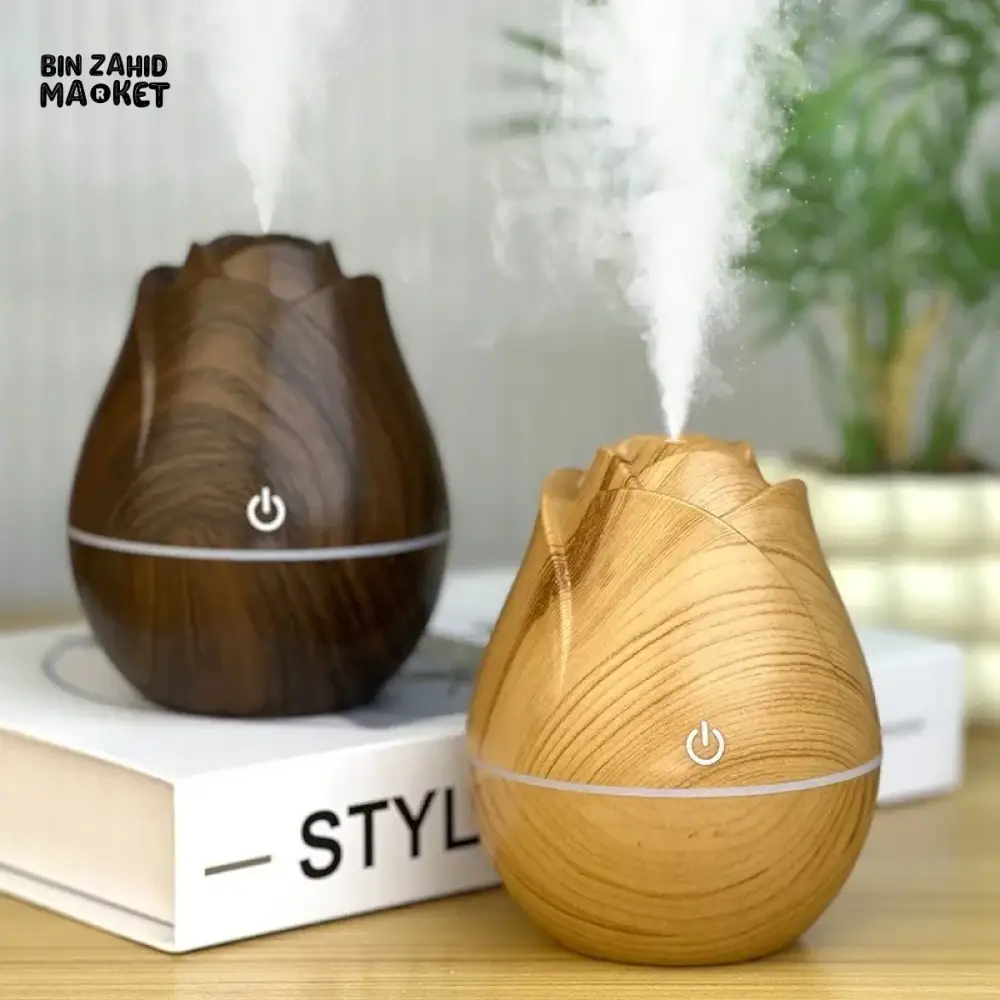 WOOD GRAIN AROMA DIFFUSER HUMIDIFIER – USB QUIET MIST MAKER WITH COLORFUL GRADIENT LIGHT FOR BEDROOM & OFFICE - Image 2