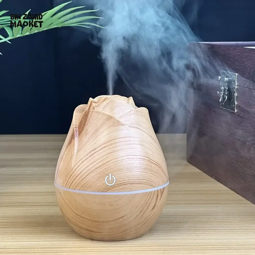 WOOD GRAIN AROMA DIFFUSER HUMIDIFIER – USB QUIET MIST MAKER WITH COLORFUL GRADIENT LIGHT FOR BEDROOM & OFFICE - Image 3
