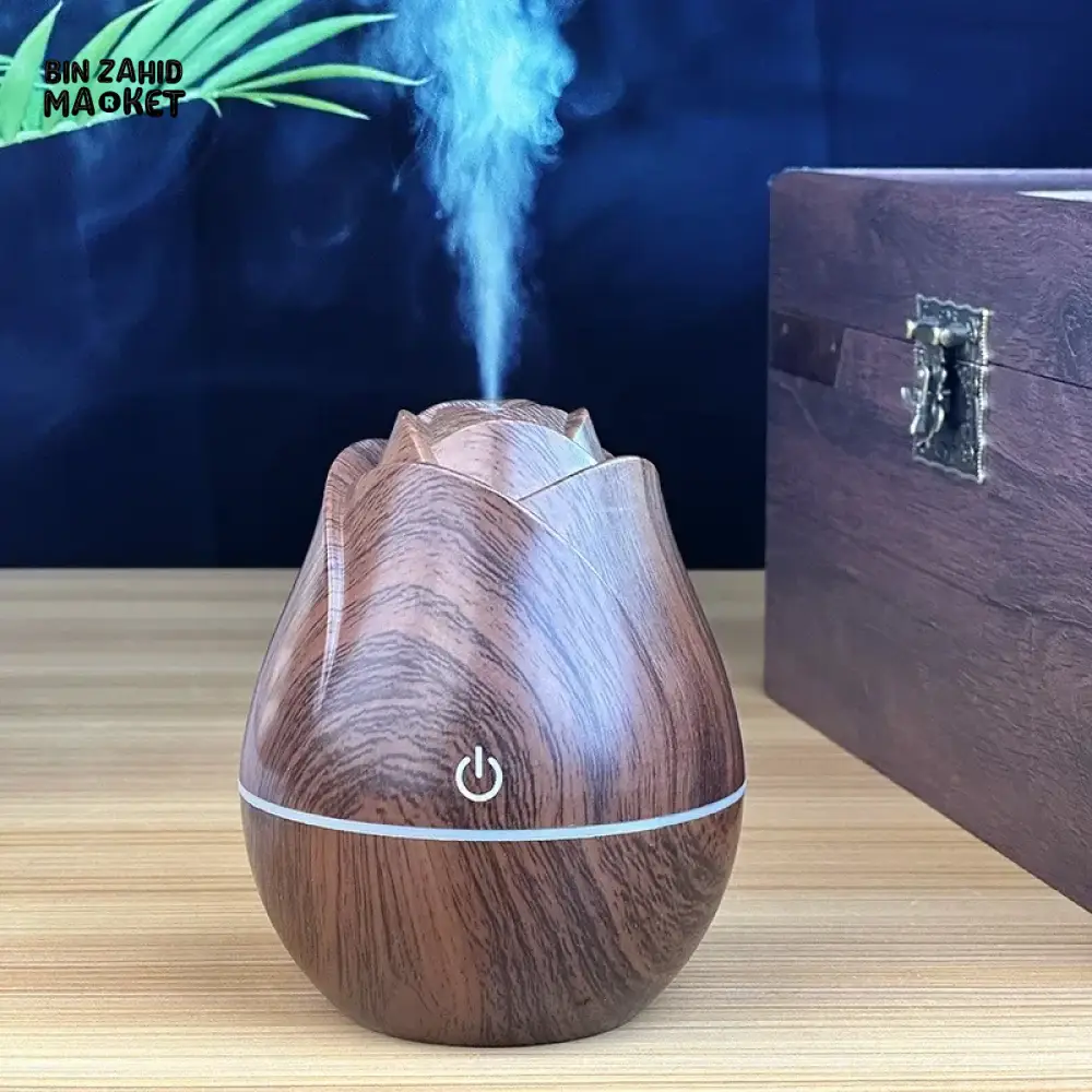 WOOD GRAIN AROMA DIFFUSER HUMIDIFIER – USB QUIET MIST MAKER WITH COLORFUL GRADIENT LIGHT FOR BEDROOM & OFFICE - Image 4