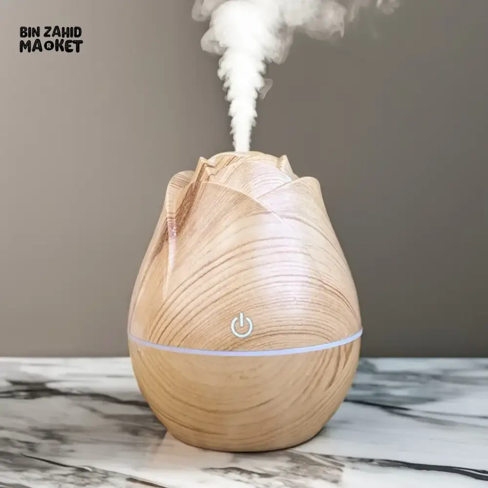 WOOD GRAIN AROMA DIFFUSER HUMIDIFIER – USB QUIET MIST MAKER WITH COLORFUL GRADIENT LIGHT FOR BEDROOM & OFFICE - Image 6