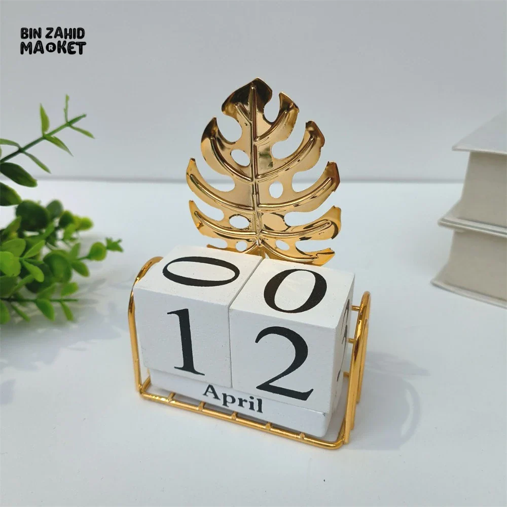 WOODEN BLOCK PERPETUAL DESK CALENDAR DAILY MONTH & DATE DISPLAY FARMHOUSE-STYLE DESKTOP ACCESSORY - Image 2