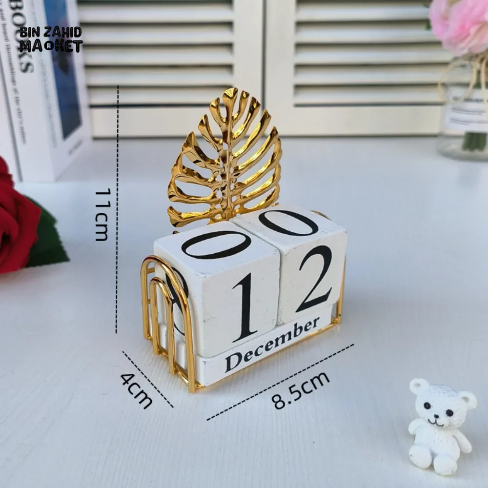 WOODEN BLOCK PERPETUAL DESK CALENDAR DAILY MONTH & DATE DISPLAY FARMHOUSE-STYLE DESKTOP ACCESSORY - Image 3
