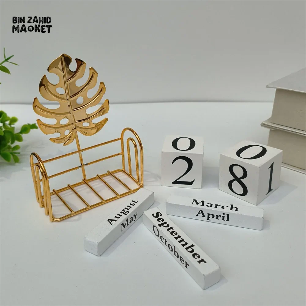WOODEN BLOCK PERPETUAL DESK CALENDAR DAILY MONTH & DATE DISPLAY FARMHOUSE-STYLE DESKTOP ACCESSORY - Image 5
