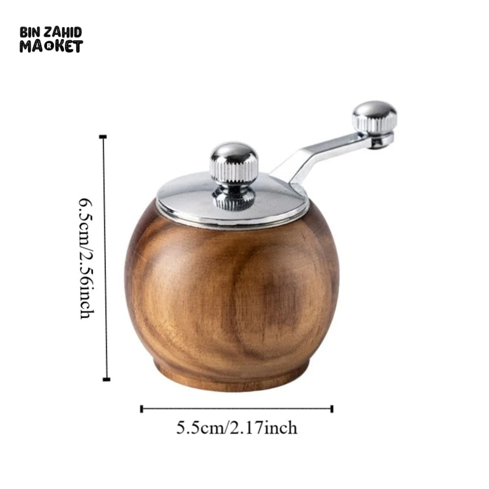 WOODEN SPHERICAL PEPPER MILL – CERAMIC GRINDING CORE LARGE CAPACITY MANUAL PEPPER GRINDER AND-CRANKED SALT & PEPPER BOTTLE - Image 6