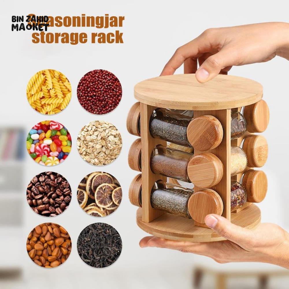 WOODEN SPICE ORGANIZER – ROTATING SPICE JAR HOLDER & STORAGE SHELF FOR KITCHEN SALTPEPPER AND SEASONING CONTAINERS - Image 2