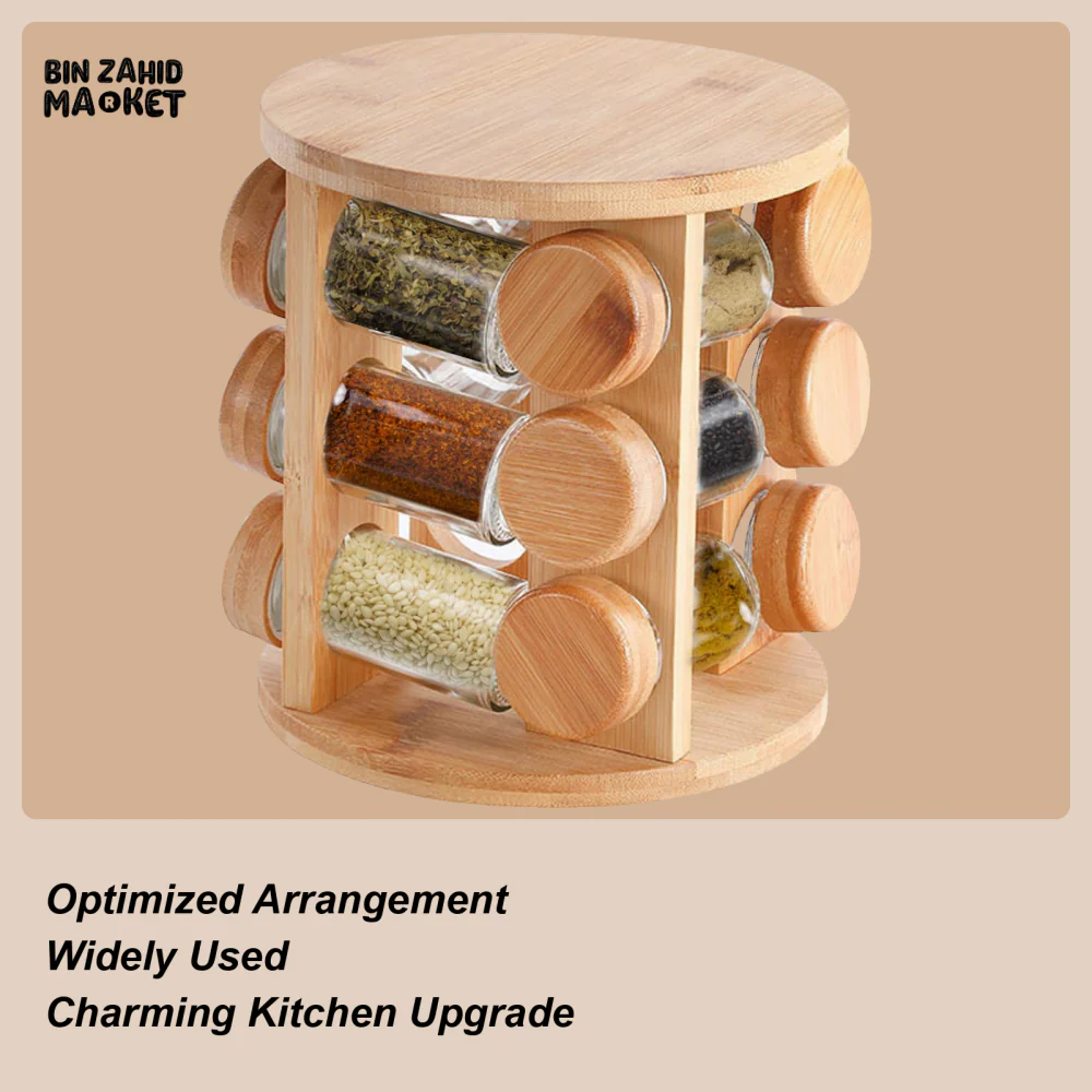 WOODEN SPICE ORGANIZER – ROTATING SPICE JAR HOLDER & STORAGE SHELF FOR KITCHEN SALTPEPPER AND SEASONING CONTAINERS - Image 4