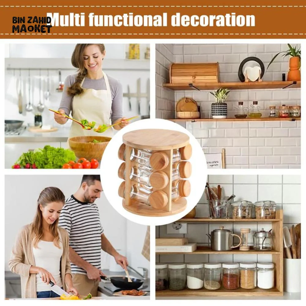 WOODEN SPICE ORGANIZER – ROTATING SPICE JAR HOLDER & STORAGE SHELF FOR KITCHEN SALTPEPPER AND SEASONING CONTAINERS - Image 5