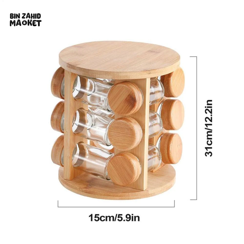 WOODEN SPICE ORGANIZER – ROTATING SPICE JAR HOLDER & STORAGE SHELF FOR KITCHEN SALTPEPPER AND SEASONING CONTAINERS - Image 6