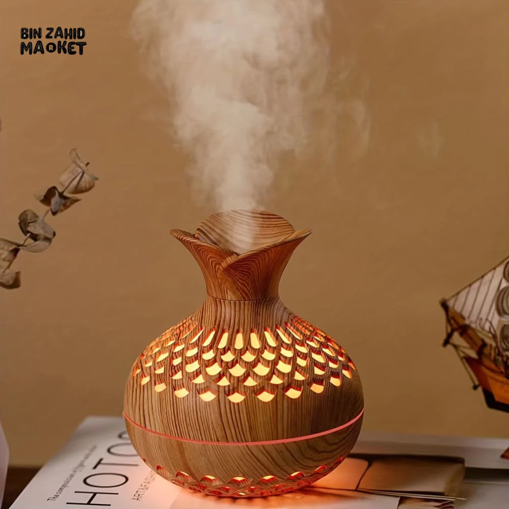 WOODEN VASE AROMATHERAPY DIFFUSER – USB COOL MIST HUMIDIFIER WITH COLORFUL LED LIGHT - Image 2