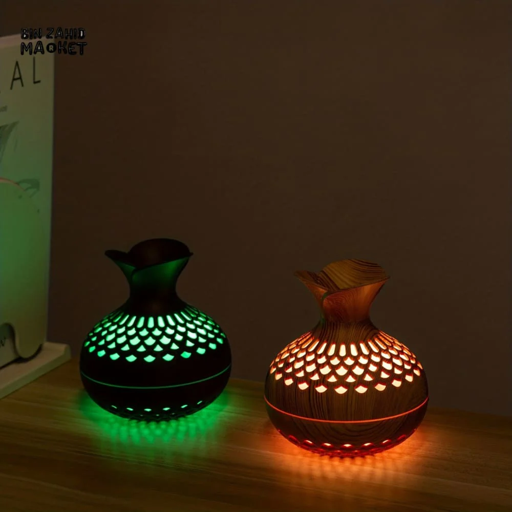 WOODEN VASE AROMATHERAPY DIFFUSER – USB COOL MIST HUMIDIFIER WITH COLORFUL LED LIGHT - Image 3
