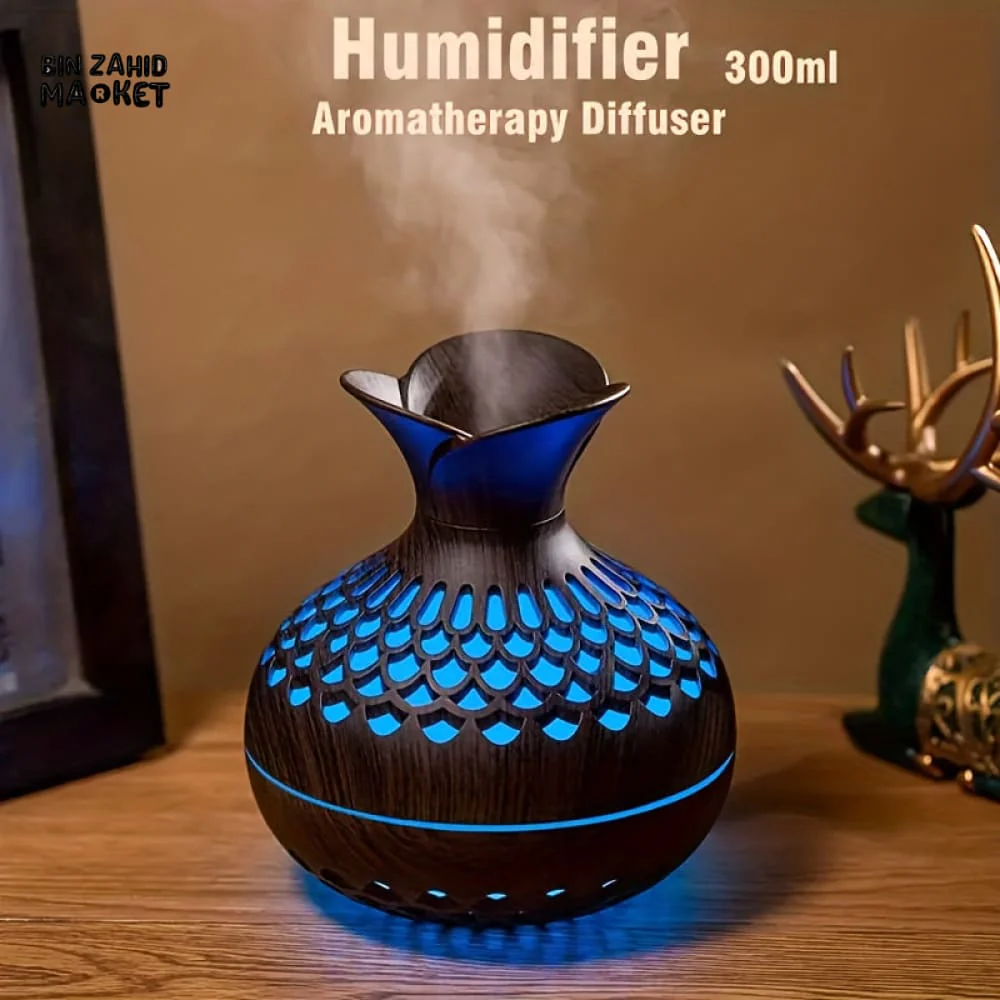 WOODEN VASE AROMATHERAPY DIFFUSER – USB COOL MIST HUMIDIFIER WITH COLORFUL LED LIGHT - Image 4
